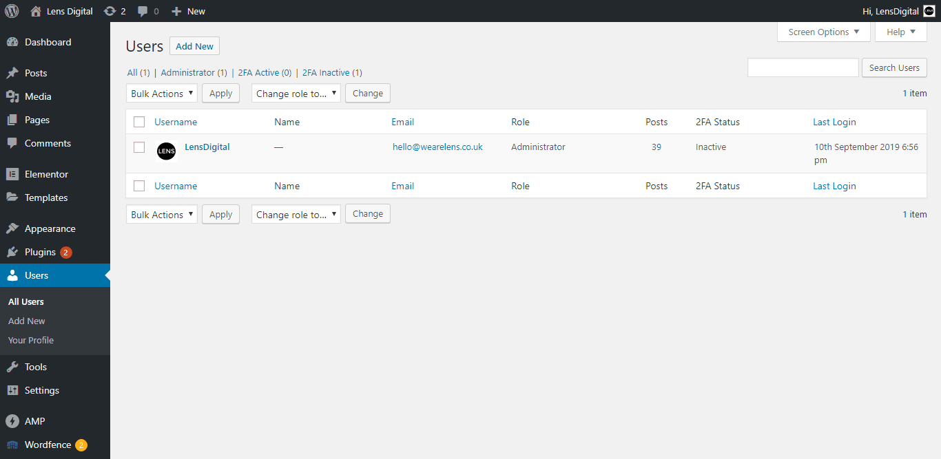 How To Create A WordPress Admin User - Lens Digital