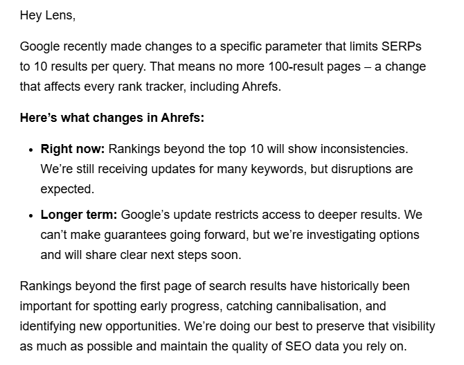 Email from ahrefs